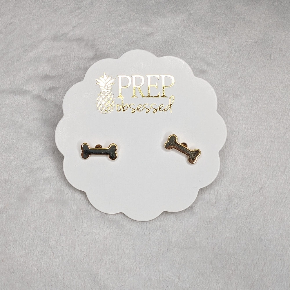 Gold Dog Bone Metallic Stud Earrings